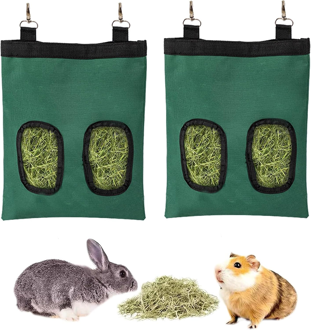 Rabbit Hay Feeder - Large Capacity Oxford Cloth Hanging Hay Bag - 4 Holes - 1 Pcs (Black) - Image 10