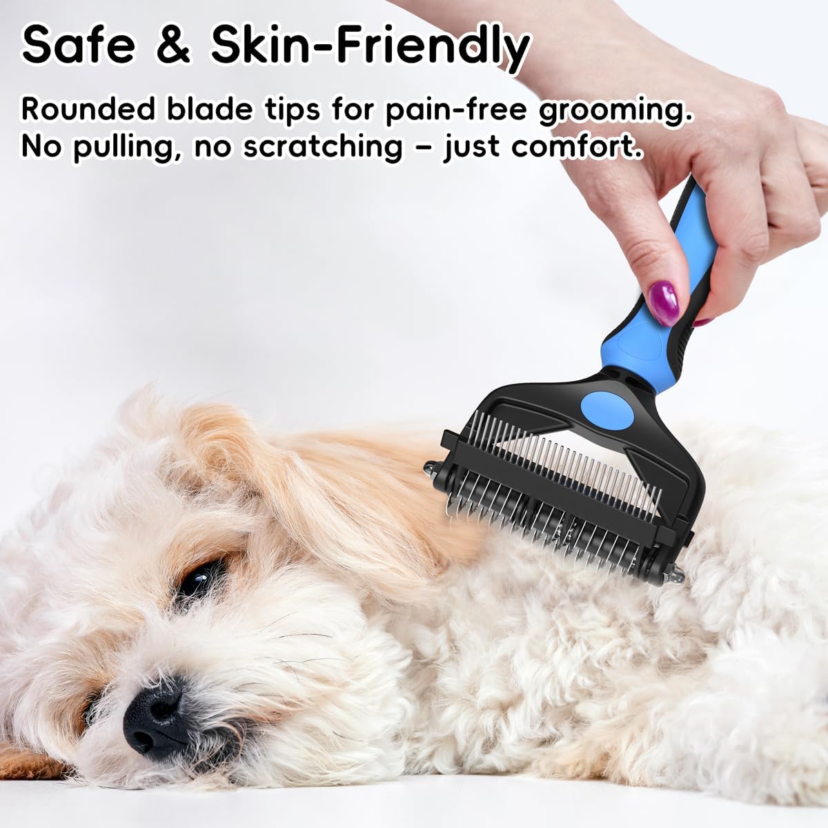 3-in-1 Professional Pet Grooming Brush for Dogs & Cats - Dematting Comb, Undercoat Rake & Deshedding Tool for Long & Short Hair, Heavy Shedding & Matted Fur (Blue) - Image 9
