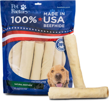 Pet Factory 100% Made in USA Beefhide 8" Rolls Dog Chew Treats - Natural Flavor, 10 Count/1 Pack - Image 15