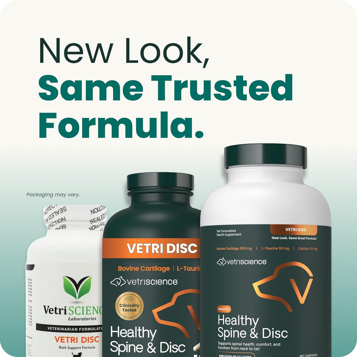 VetriScience dog joint and spine supplement packaging angles