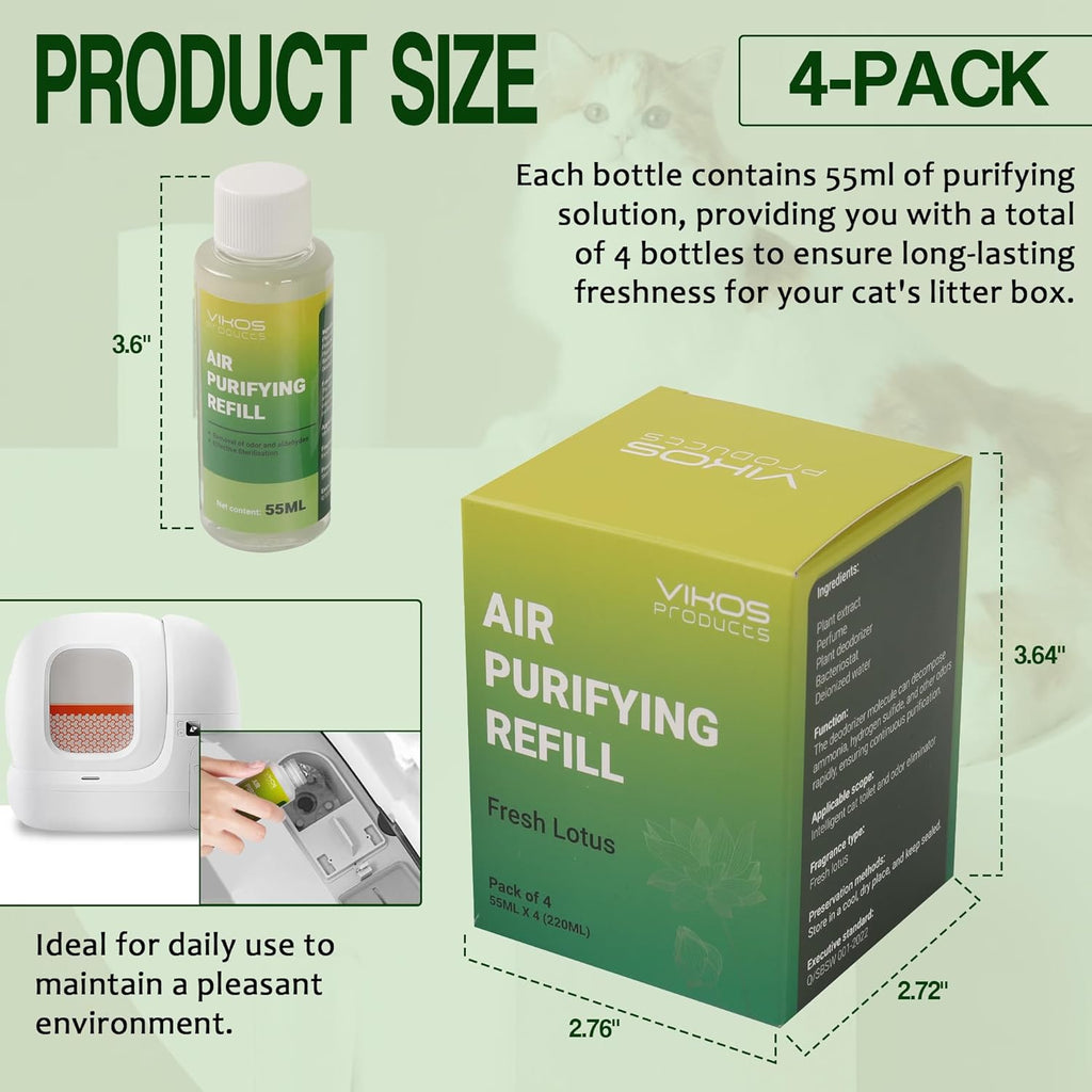 Four pack of 55ML fresh lotus air purifying refills for self-cleaning pet toilets