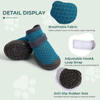 Blue dog boots with rubber sole and adjustable strap