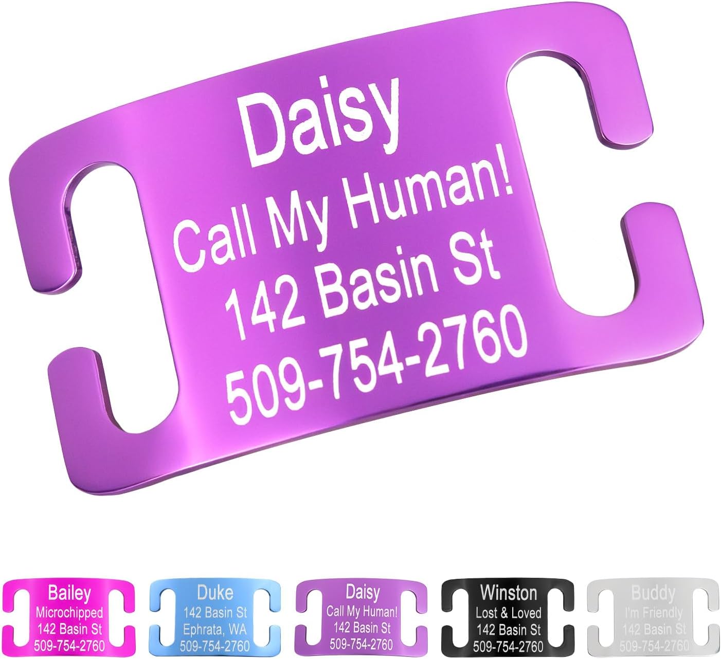 GoTags Slide-On Pet ID Tag, Curved Personalized Dog and Cat Nameplate, Silent, No Noise Aluminum, Custom Engraved in 4 Sizes for Large, Medium and Small Collars (Black) - Image 11