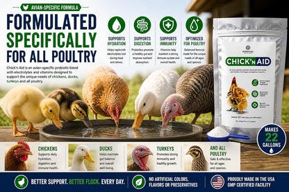 USA imported premium poultry supplement bag highlighting twenty two one gallon servings