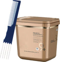 Schwarzkopf BlondMe Premium Lightener 9 Plus powder bleach tub with M Hair Designs tint brush comb front view