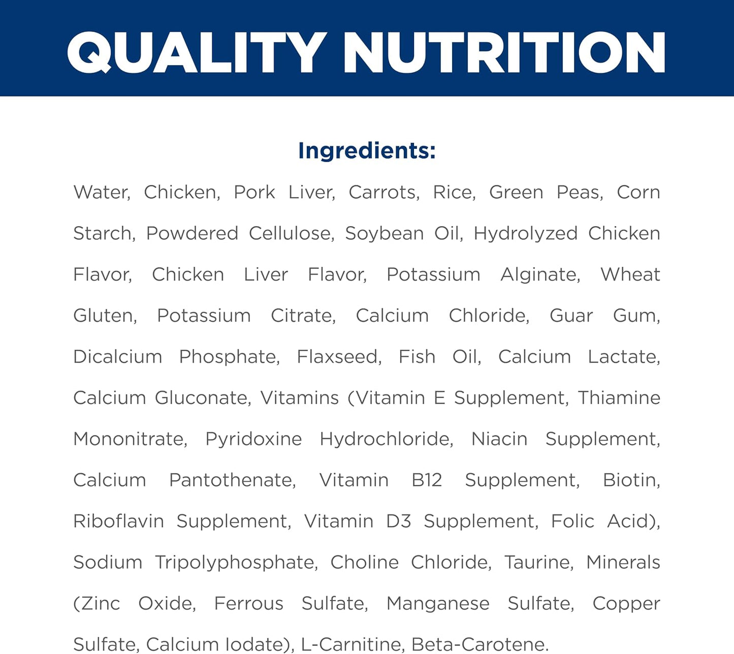 Back label of Hill's Prescription Diet urinary care wet dog food pouch showing ingredients.