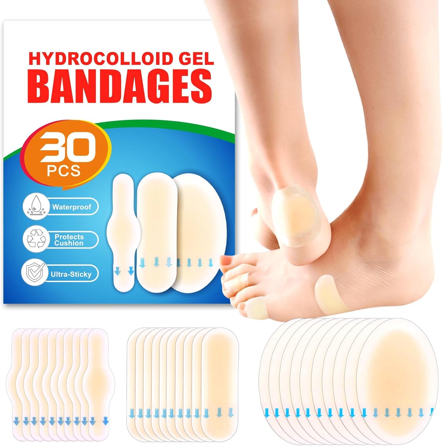 JXXAMZ33 Hydrocolloid Blister Bandages front view 30 count pack