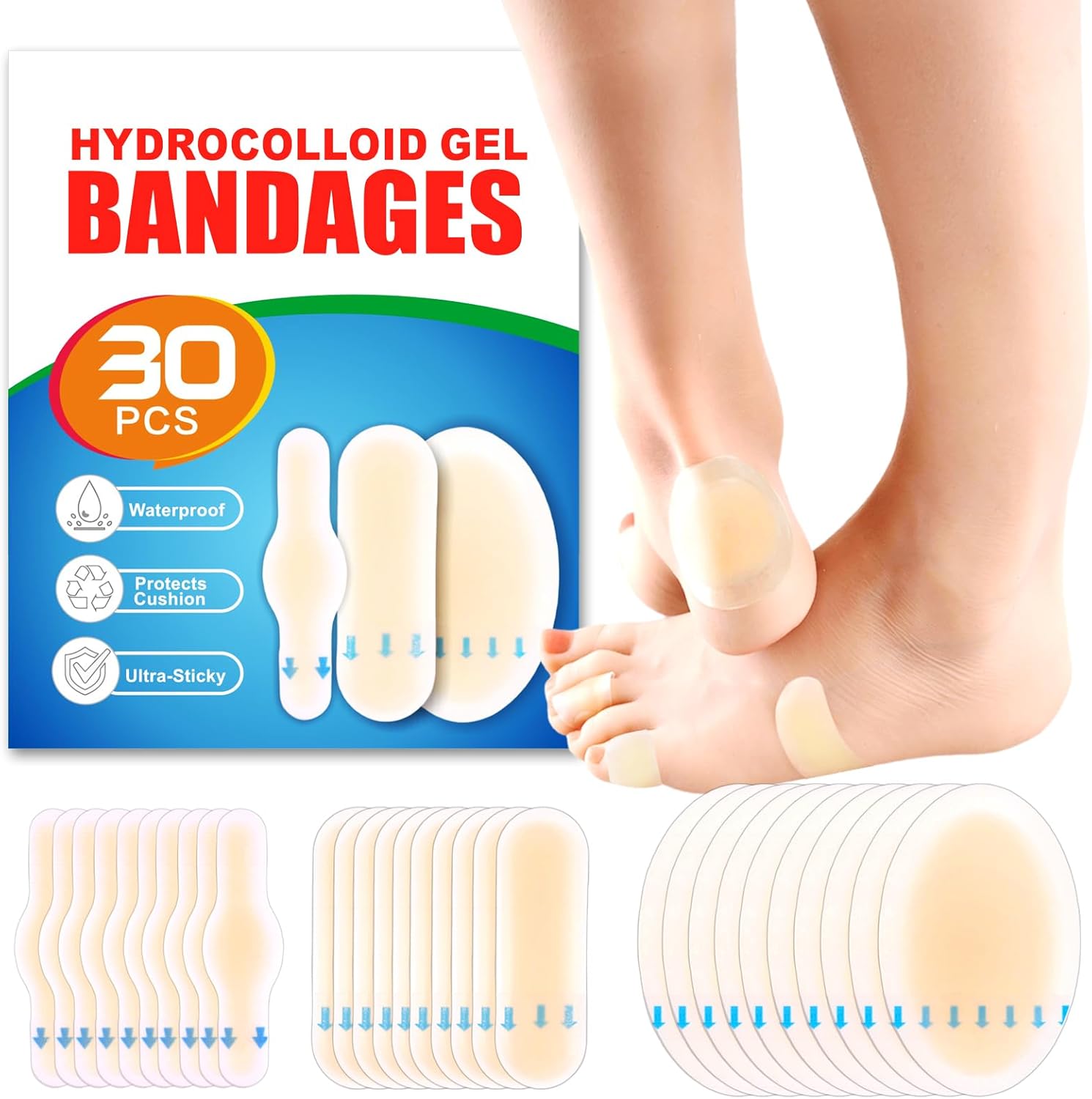JXXAMZ33 Hydrocolloid Blister Bandages front view 30 count pack