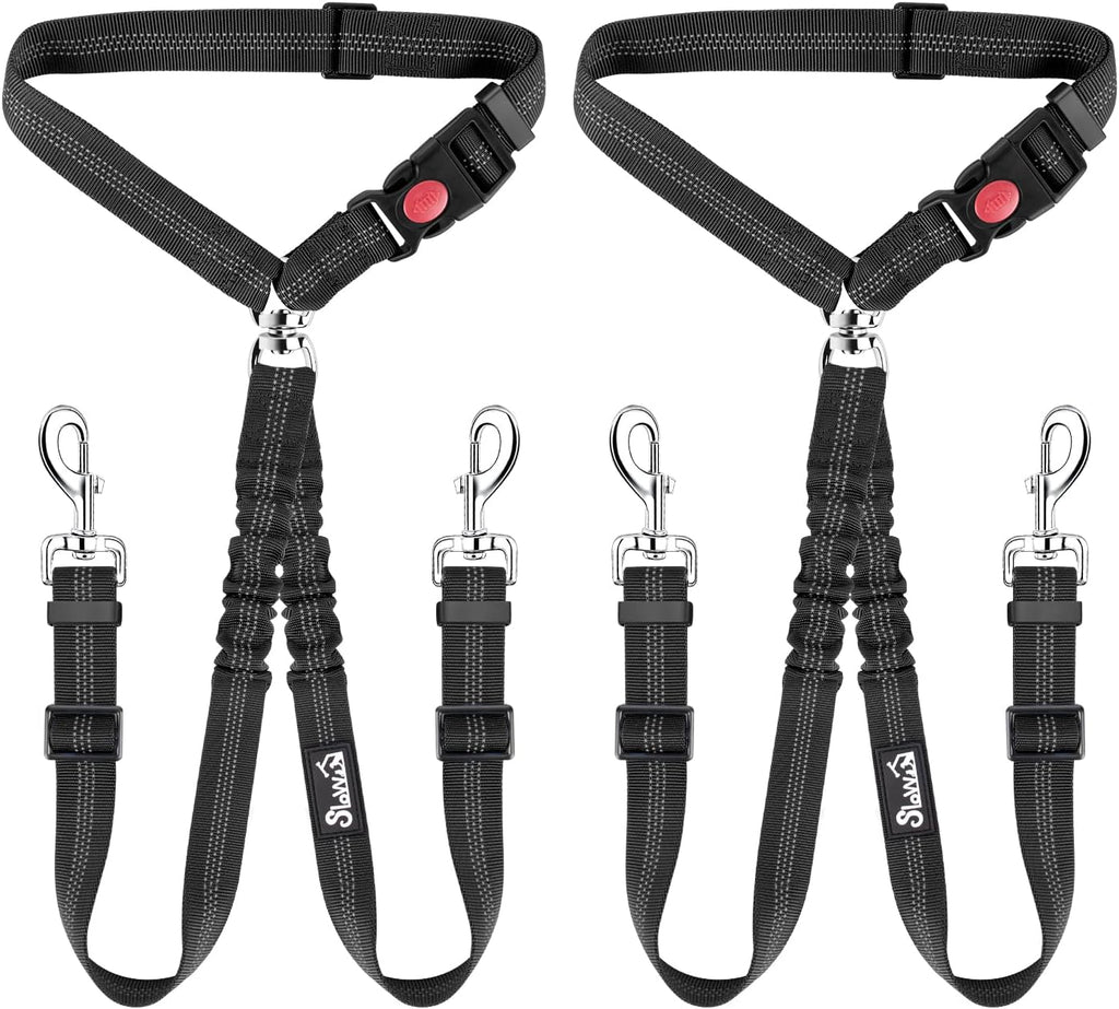 Lukovee Double Dog Seat Belt, New Dual Pet Car Headrest Restraint Safety Seatbelt No Tangle Dog Leash Duty Adjust Elastic Bungee Puppy Lead Splitter Connect Harness in Vehicle Travel for 2 Dogs,Black - Image 13