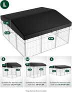 Full view of the installed PawGiant black protective roof cover on a large outdoor pet run.