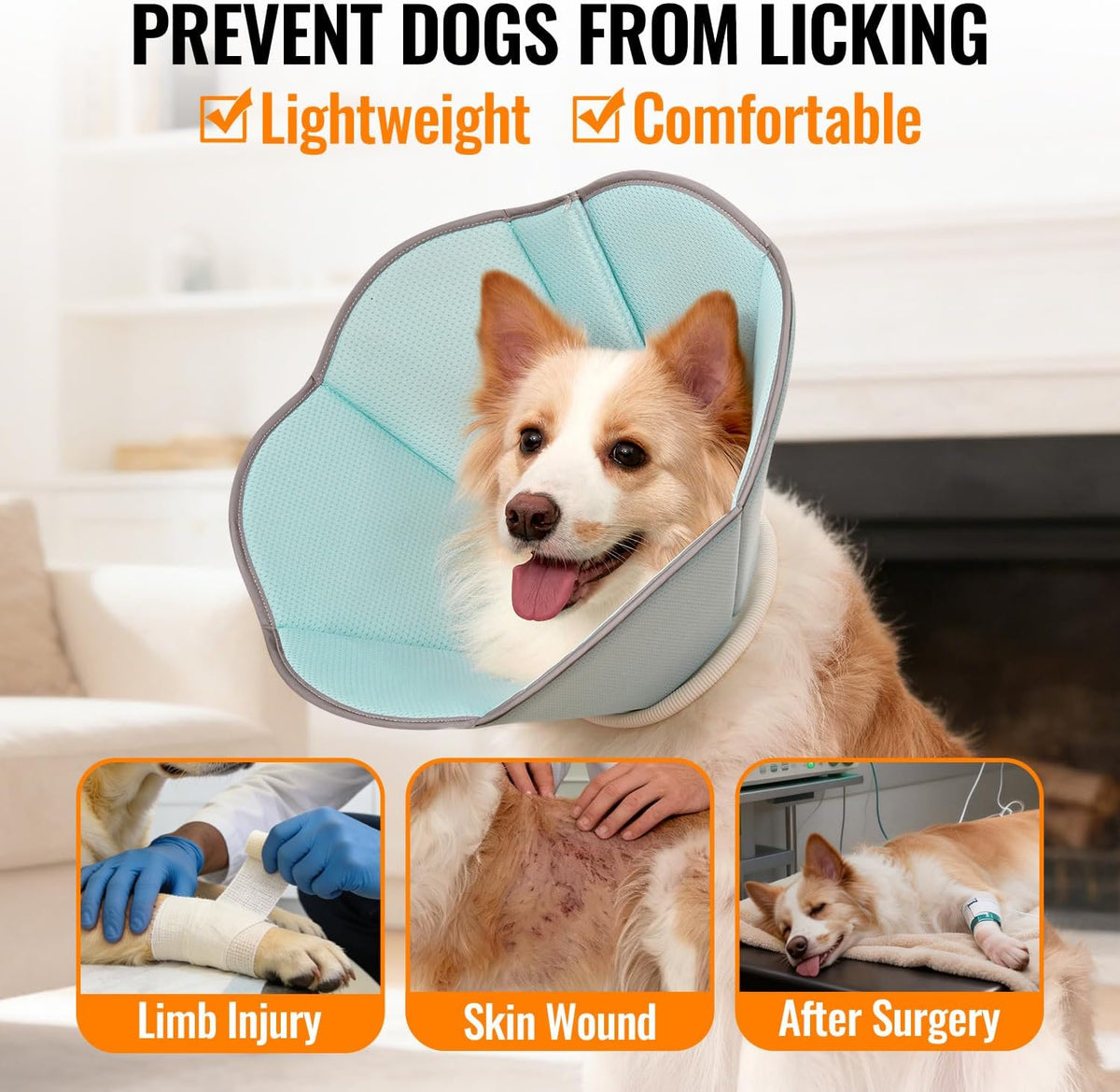 Side profile of MAXFUT XXL dog recovery cone showing mesh fabric