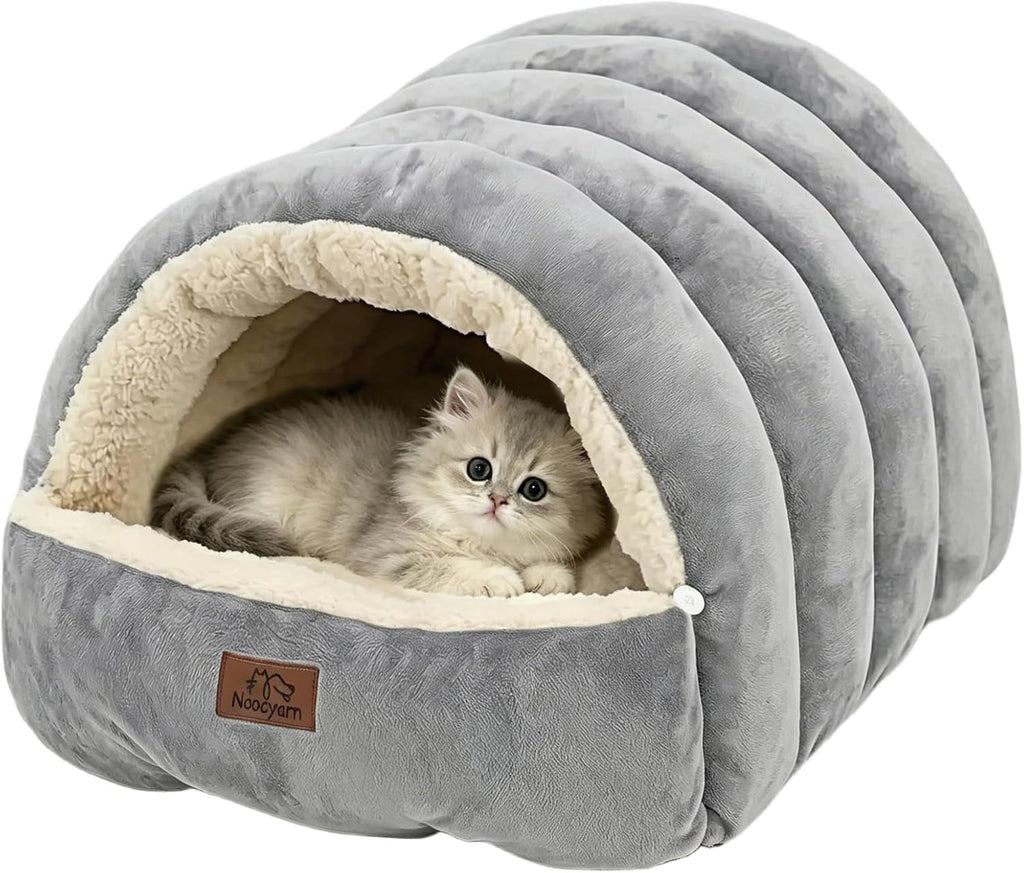 Covered Cat Bed Cave for Indoor Cats, 2-in-1 Enclosed Pet Bed for Small Dogs and Kittens with Zippered Washable Cat Mats, Cat House Bed, Grey - Image 11