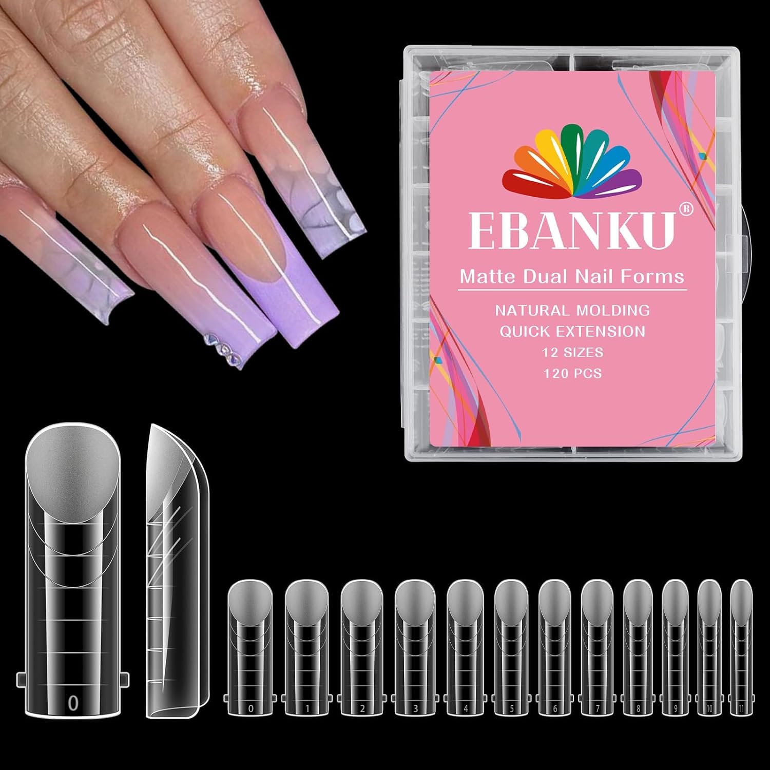 EBANKU Poly Gel Nail Forms 120 pieces set front view