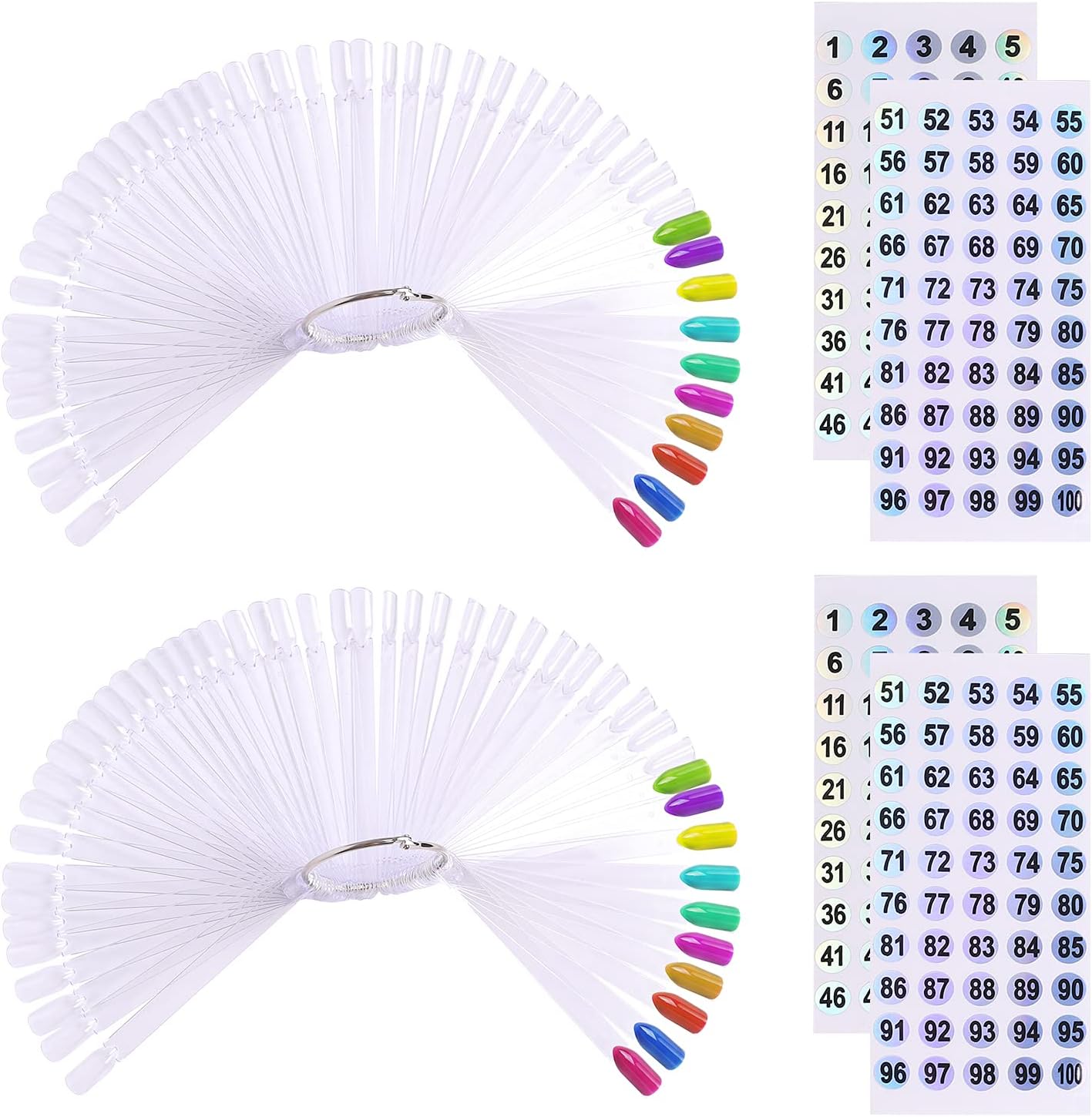 Upzigs fan shaped nail swatch sticks front view with number labels.