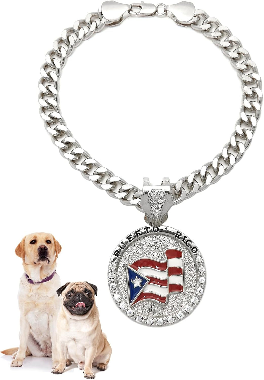 Icemond authentic imported pet costume chain jewelry close up on rhinestone details