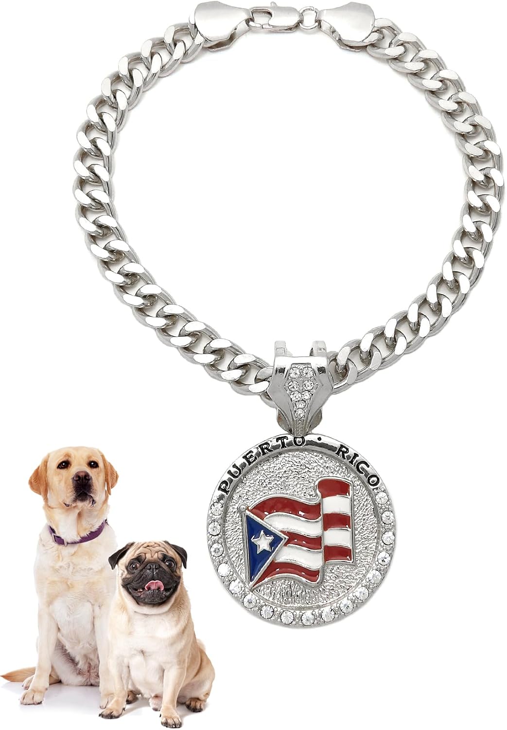 Icemond authentic imported pet costume chain jewelry close up on rhinestone details