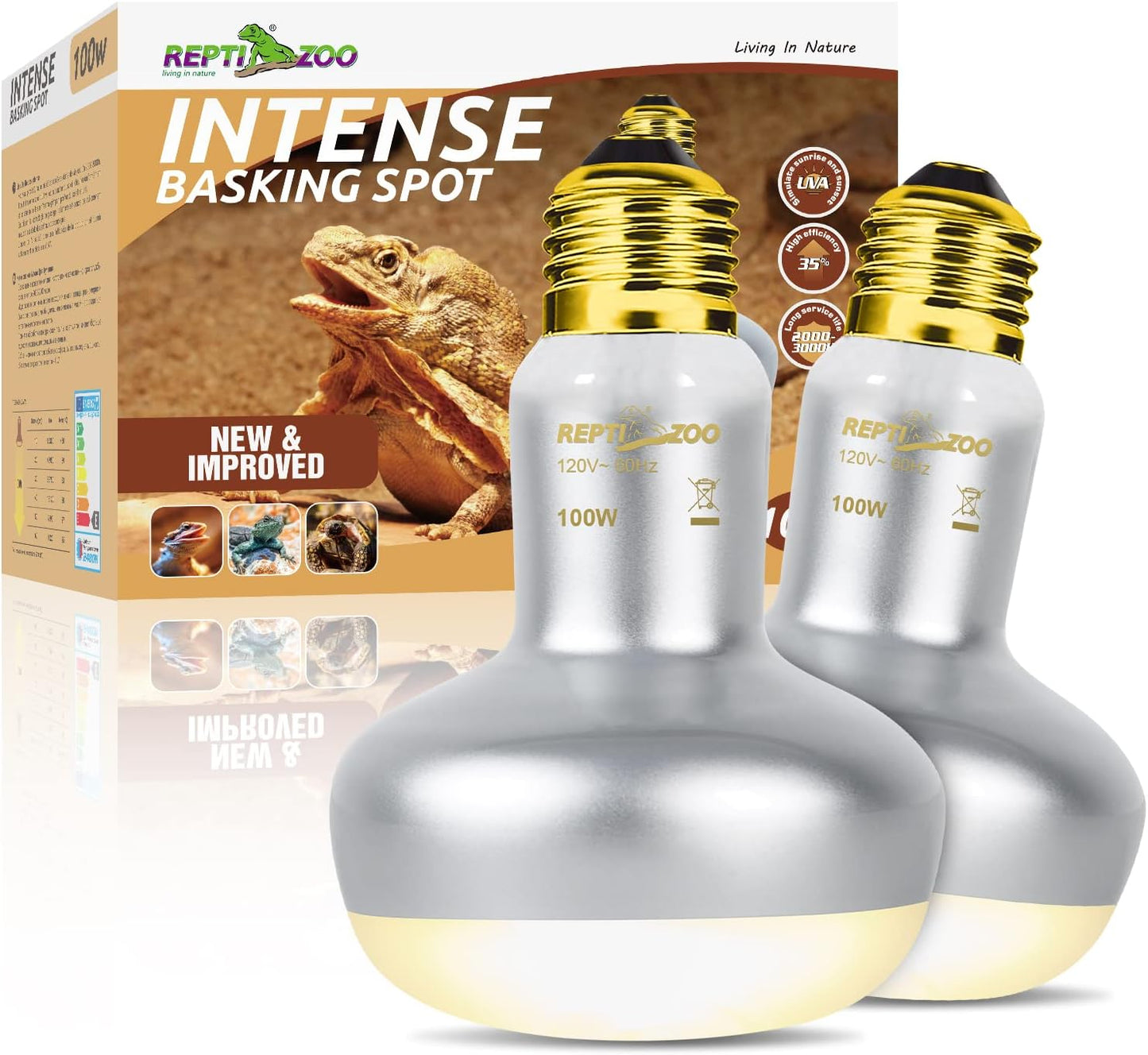 REPTI ZOO two pack heat lamp one hundred watt front view of intense basking spot bulb for terrarium warming