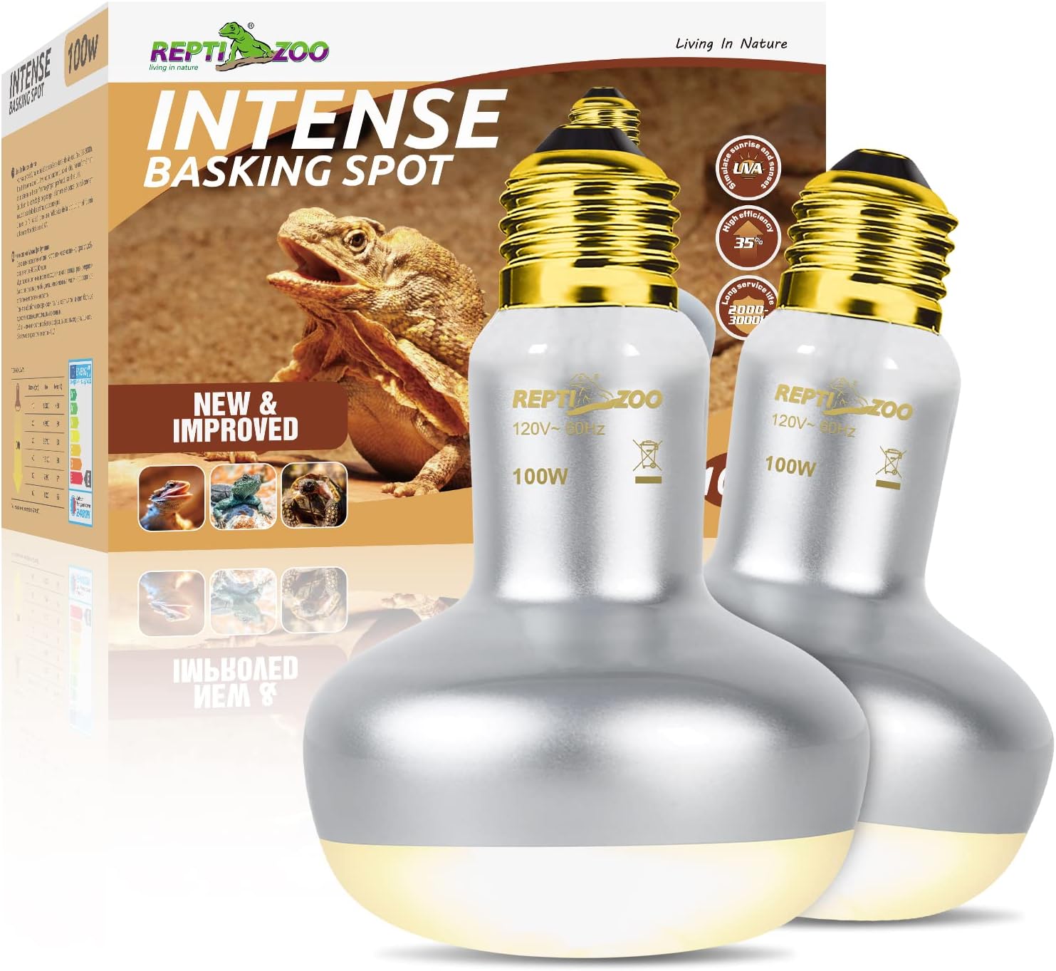 REPTI ZOO two pack heat lamp one hundred watt front view of intense basking spot bulb for terrarium warming