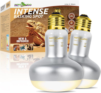 REPTI ZOO two pack heat lamp one hundred watt front view of intense basking spot bulb for terrarium warming
