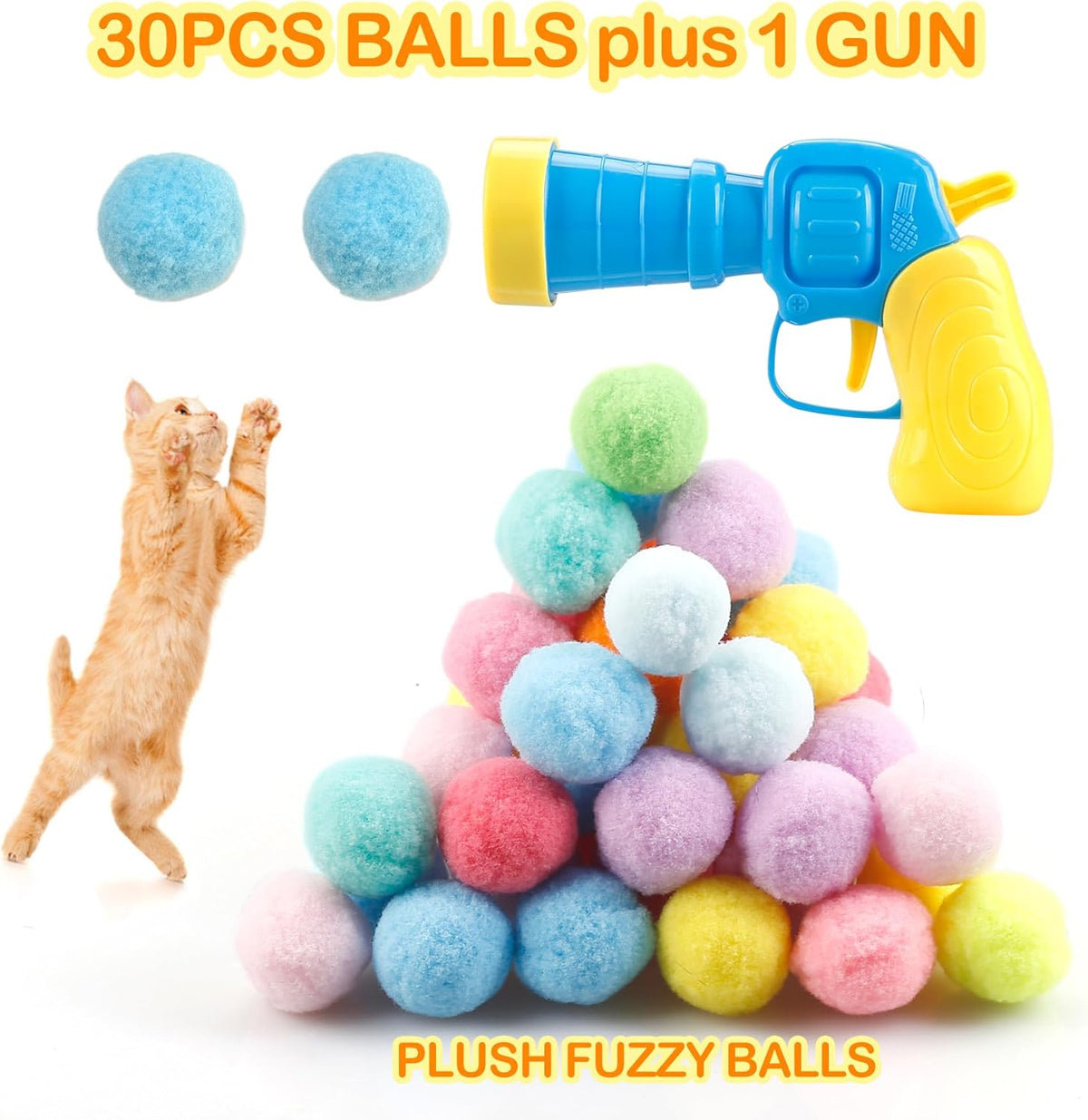 A person loading a nylon pom pom ball into the MeoHui cat toy launcher.