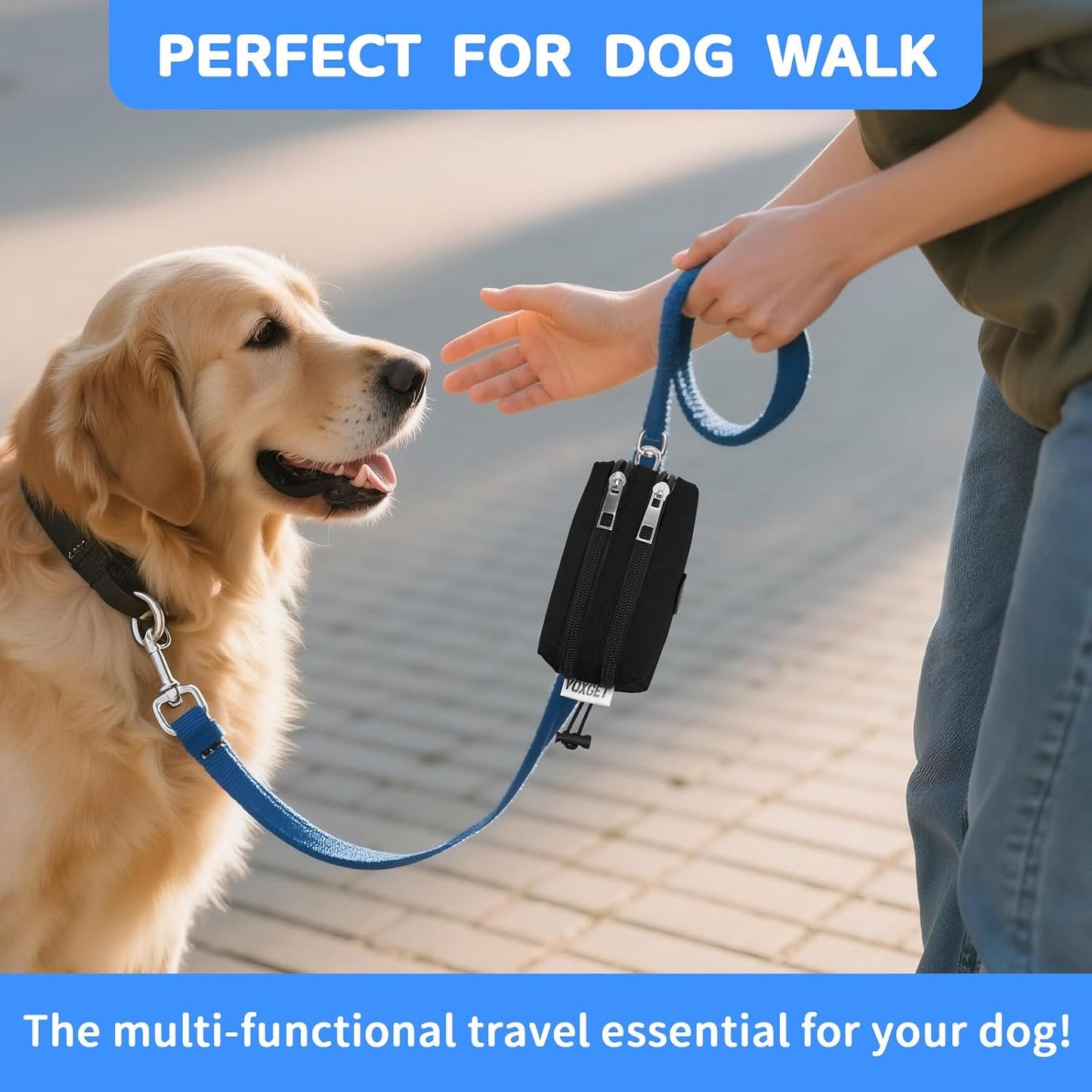 Voxget puppy treat pouch mounted on a belt loop
