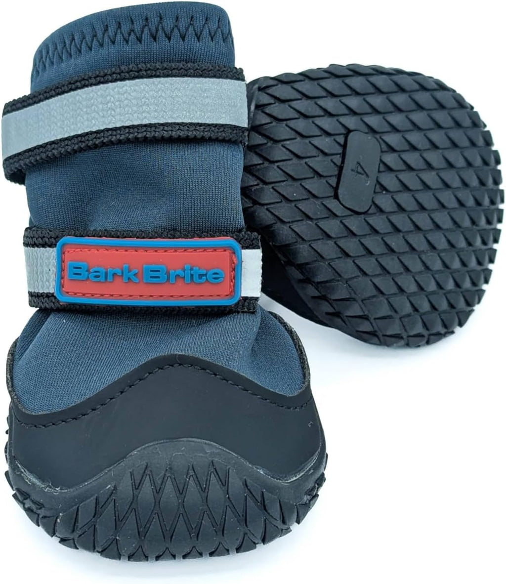 Bark Brite all terrain neoprene dog shoe front view stone blue