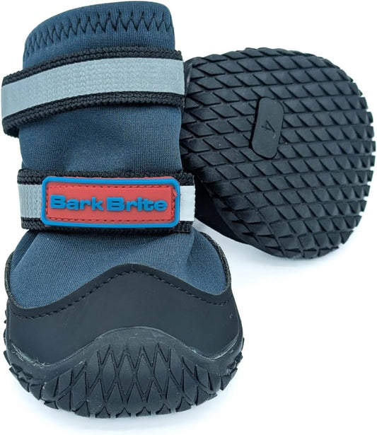 Bark Brite all terrain neoprene dog shoe front view stone blue