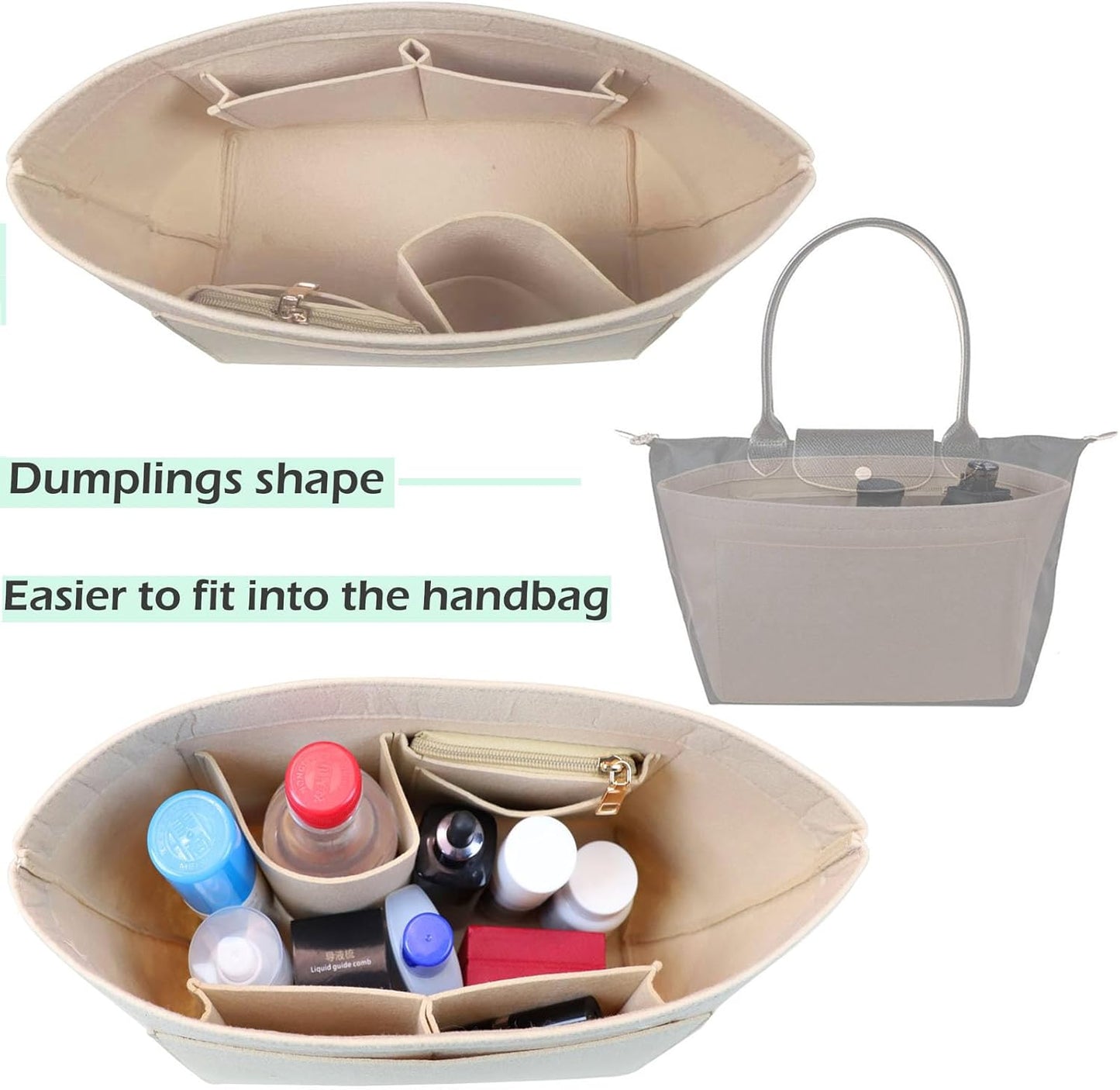 Side profile of Lckaey lightweight structured purse divider