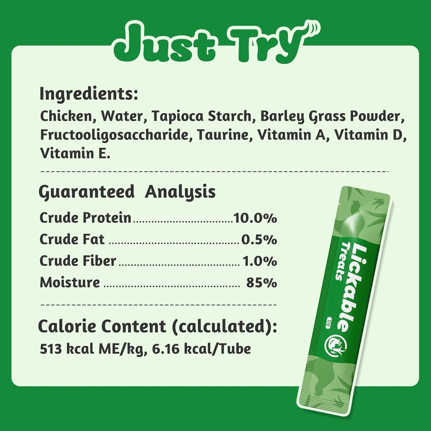 Close up of Just Try cat grass treat ingredients