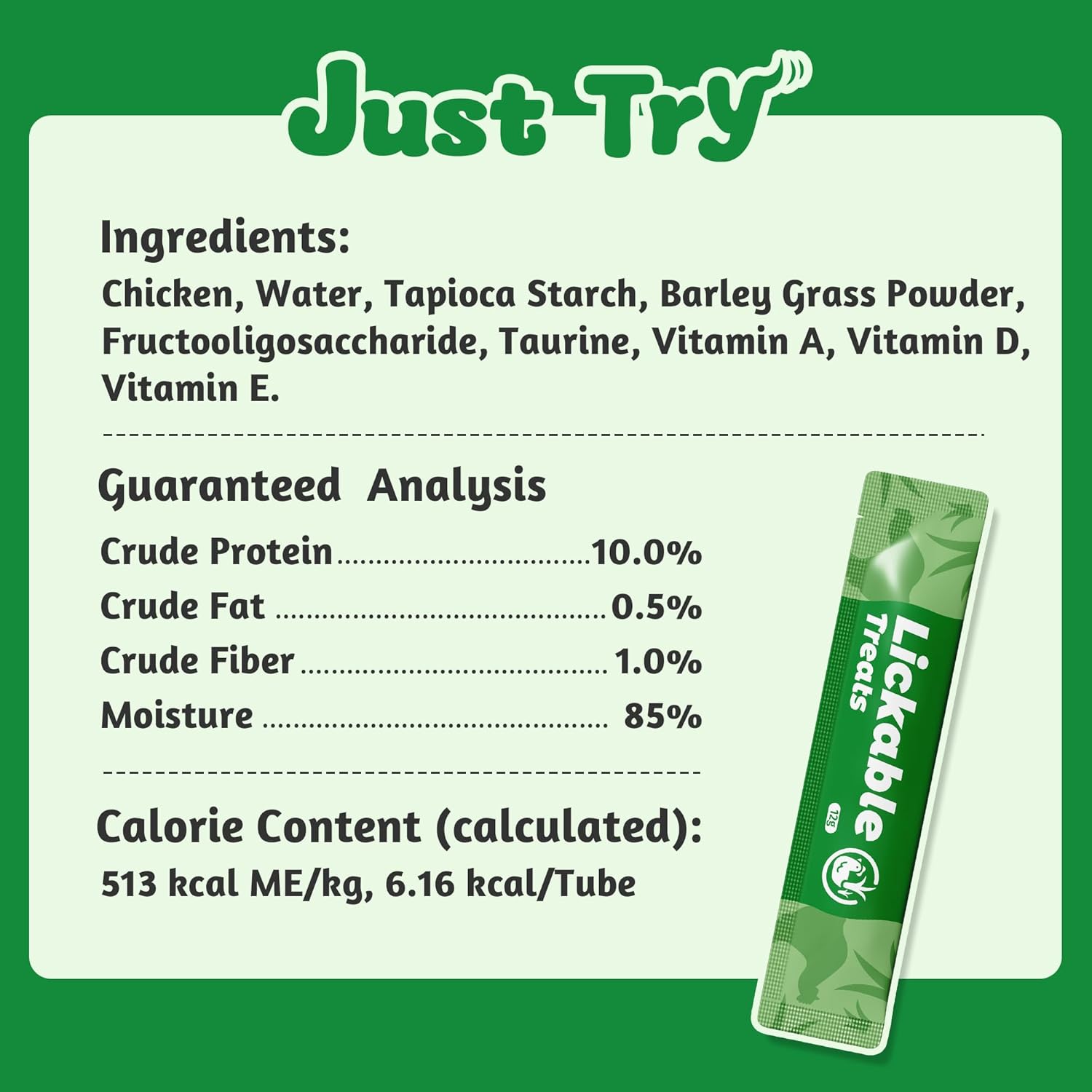 Close up of Just Try cat grass treat ingredients
