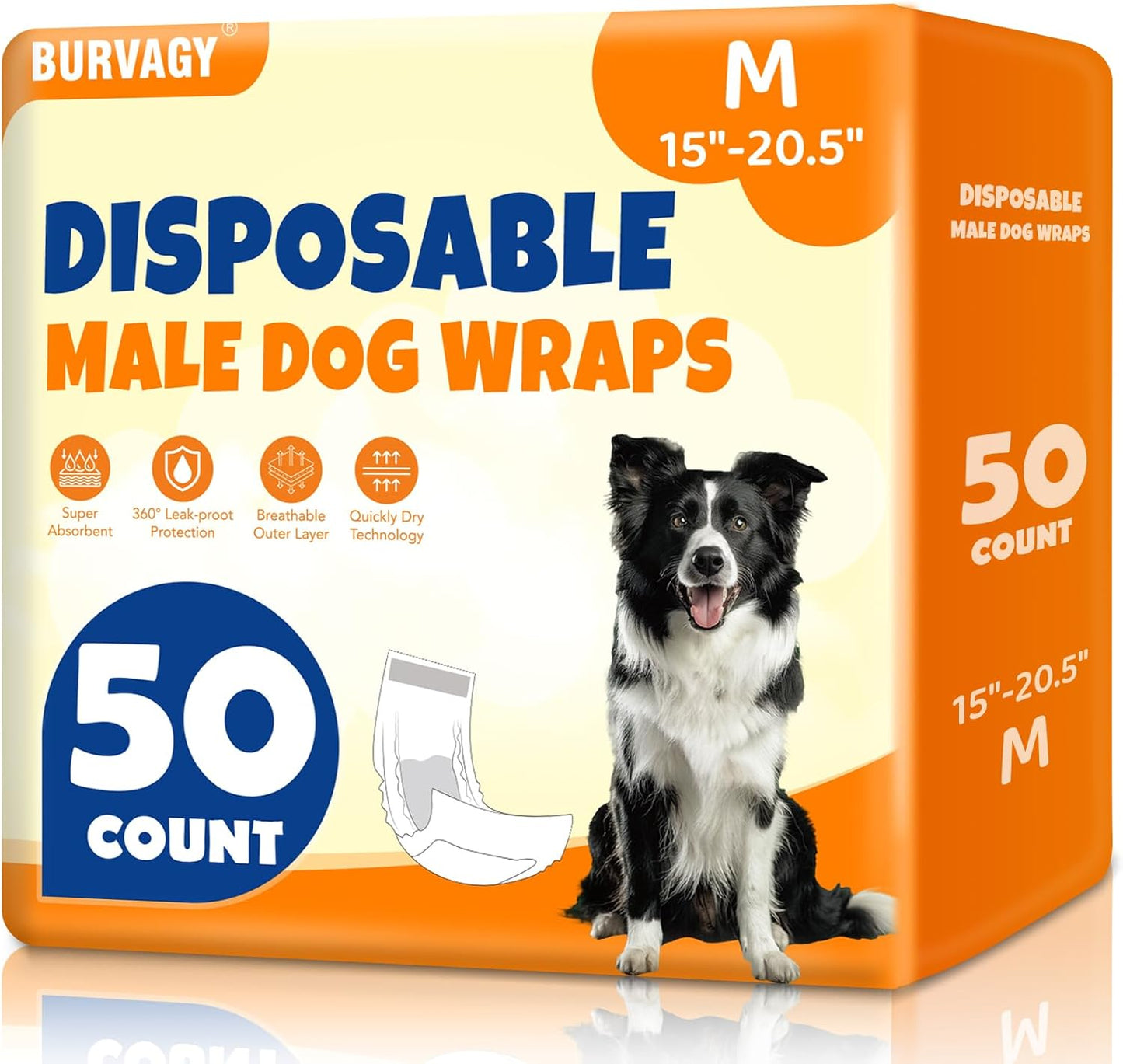 BURVAGY 50 Count Disposable Male Dog Wraps, Male Dog Diapers, Super Absorbent Pee Wraps, Belly Bands for Dogs, Leak Proof, Wetness Indicator, Puppy and Doggie Diaper for Peeing, Small - Image 12