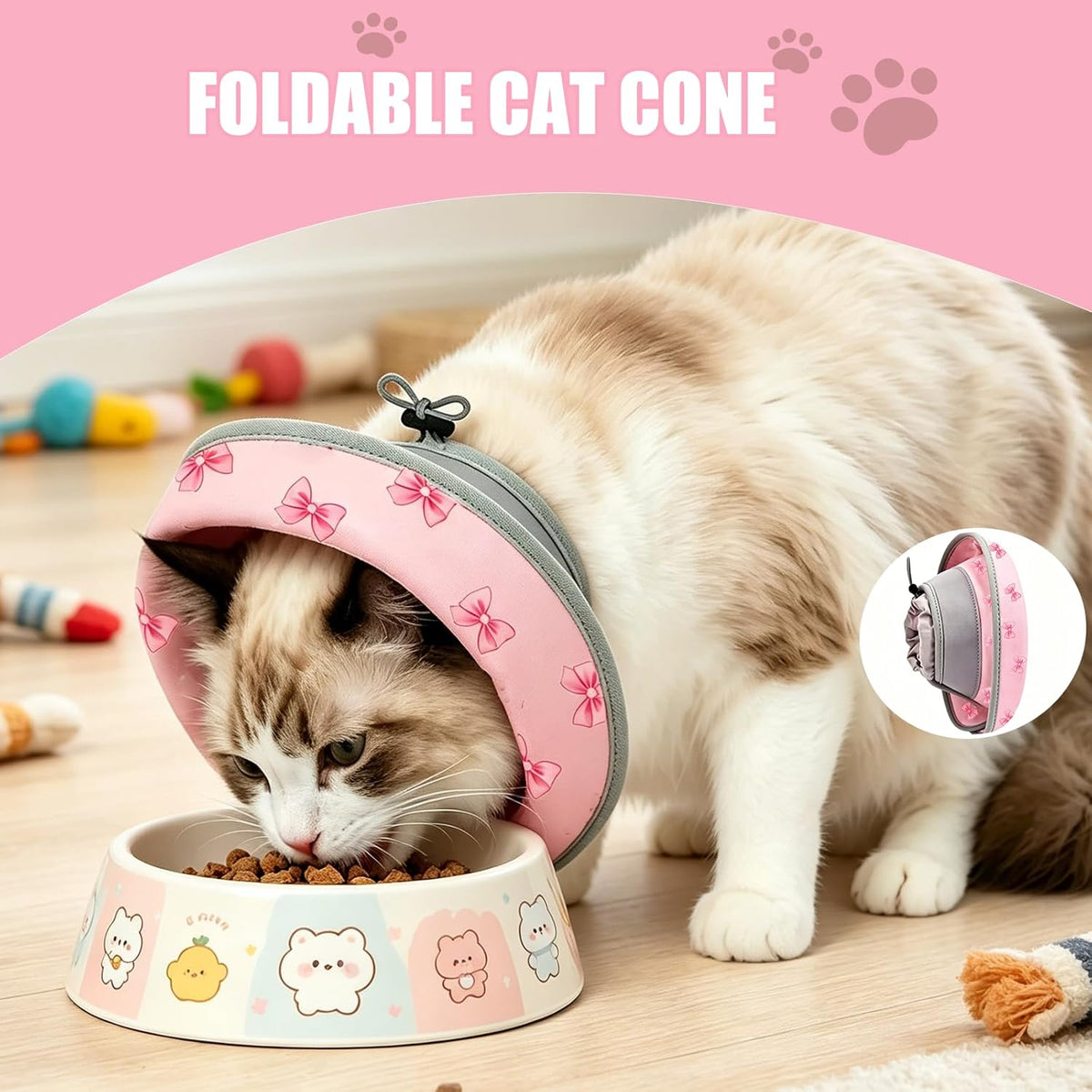Side view of small cat wearing comfortable anti licking recovery cone