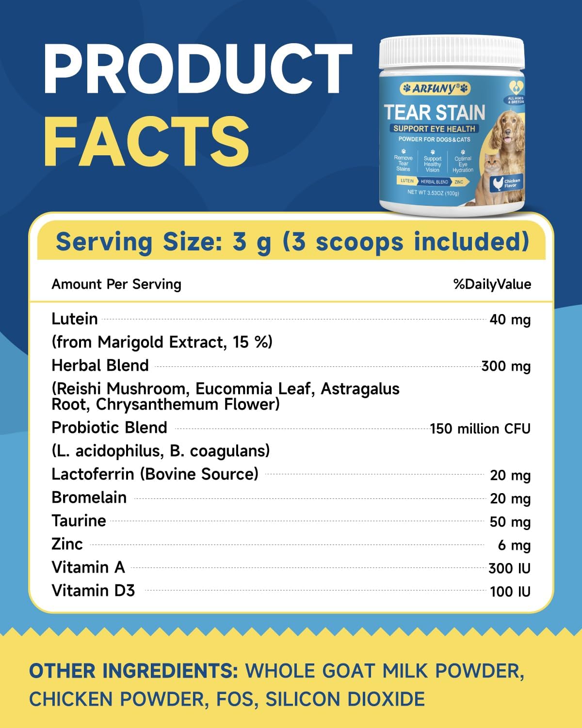 Tear Stain Remover for Dogs & Cats, Daily Support for Overall Eye Health | Cat & Dog Tear Stain Supplement With Lutein, Zinc, Lactoferrin, Vitamins, For All Breeds, Chicken Flavor - Image 9