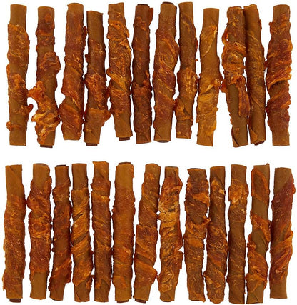 Twenty-five pack of five inch long gourmet dog treats by QueenMew.