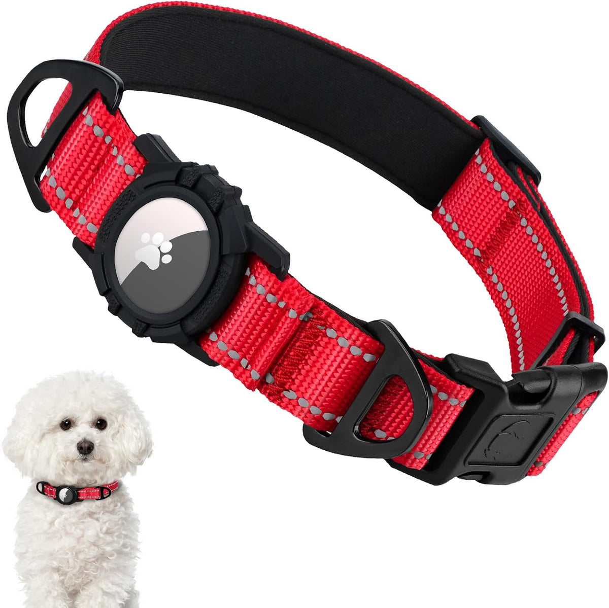 Taglory Reflective AirTag Dog Collar with Waterproof Airtag Holder, Dual D-Rings, Durable Safety Buckle, Adjustable Soft Padded for Medium Dogs Night Walking, Outdoor Tracking, Purple, M - Image 13