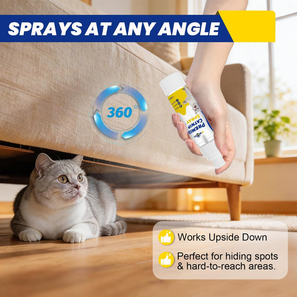 Steam distilled catnip leaves solution in a portable pet spray container.