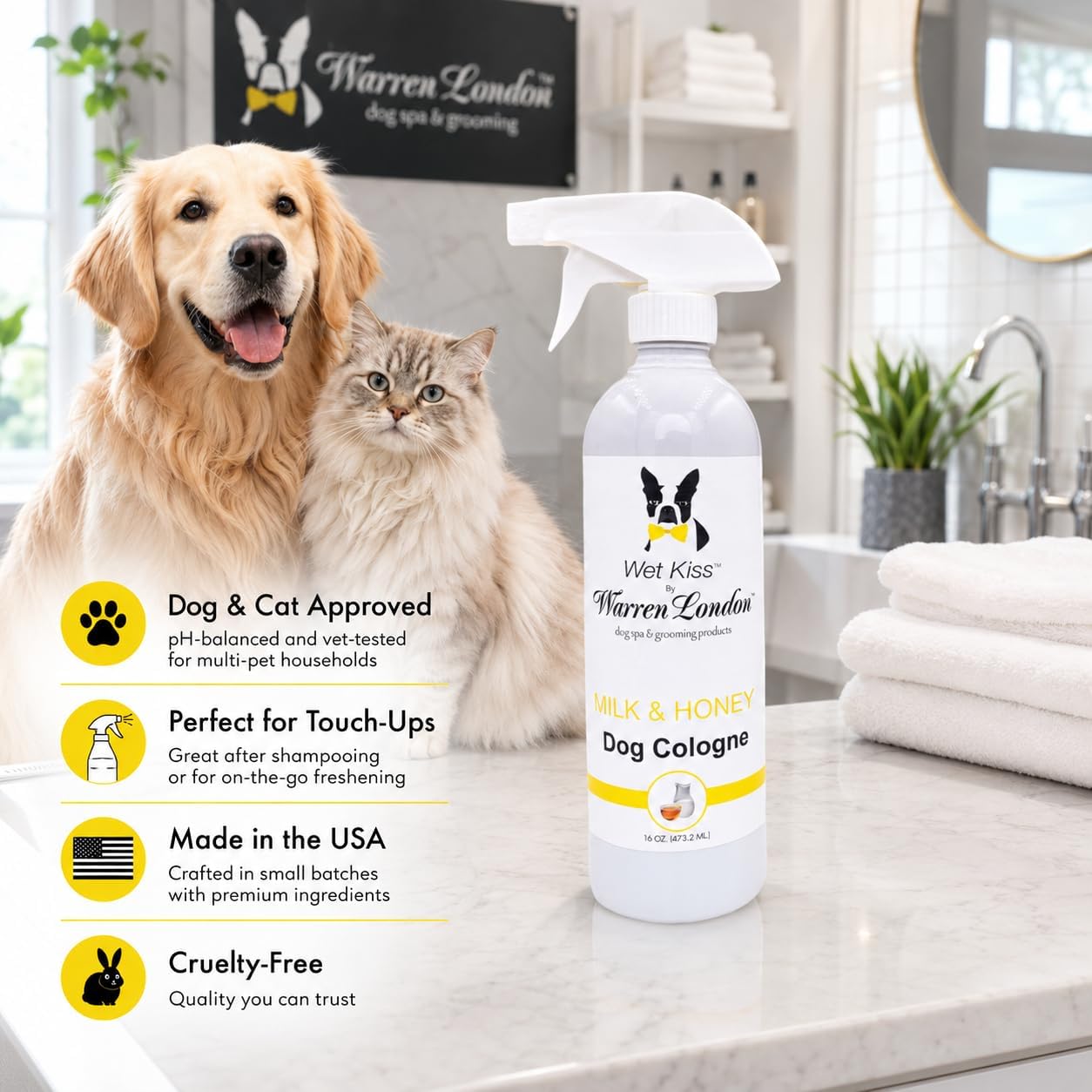 Premium imported USA pet freshener spray packaging details and size info