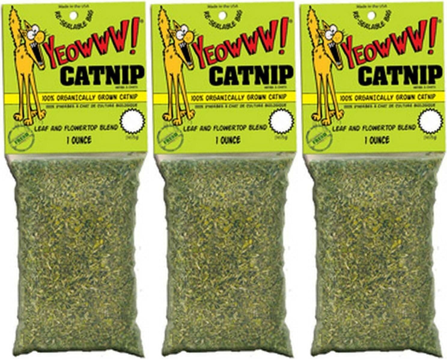Three individual one ounce pouches of authentic USA imported catnip