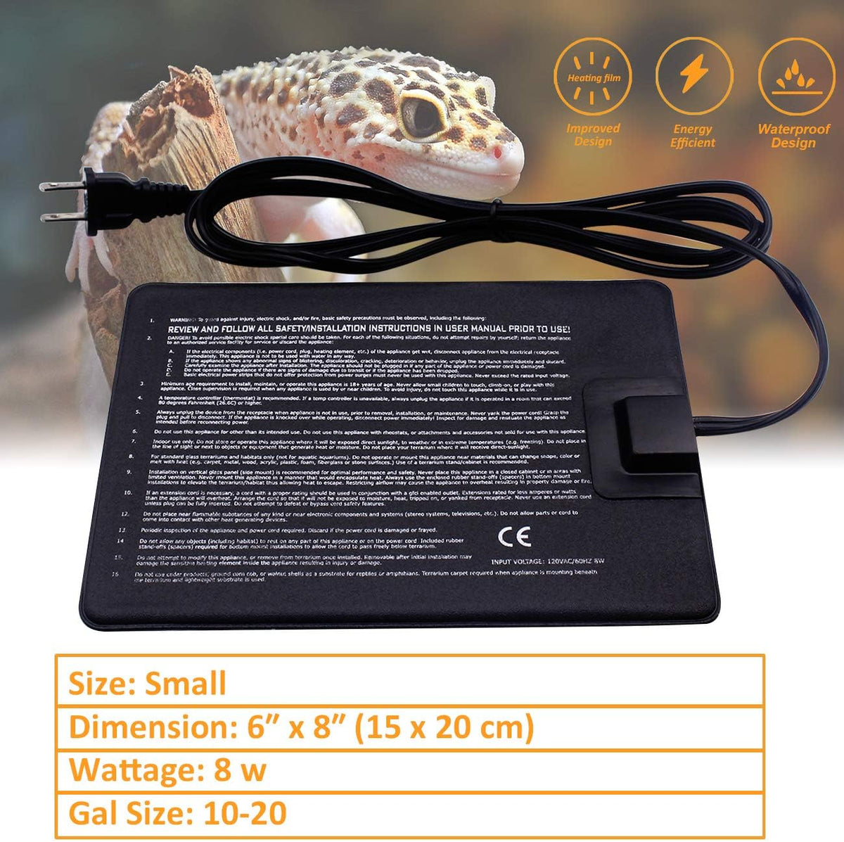 Aiicioo heat mat applied to the side wall of a reptile enclosure