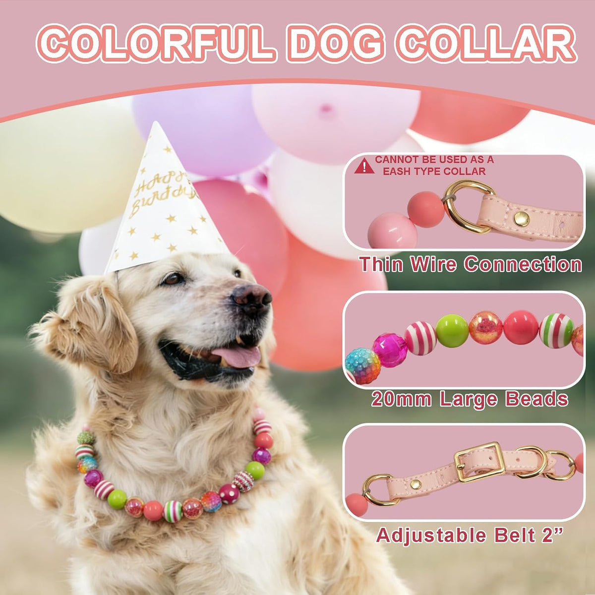 Durable vinyl-coated stainless steel wire core inside the premium pet jewelry necklace.