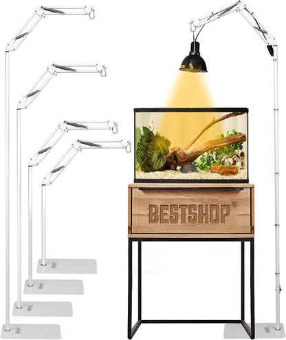 Chameleon terrarium dual light setup with adjustable height stand.