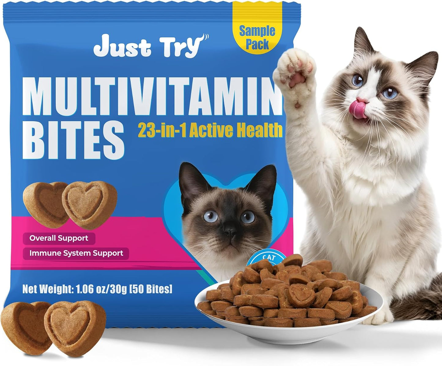 Just Try 23 in 1 Taurine for Cats Vitamins Treats with L-Lysine for Immune, Joint Support Skin & Coat & Heart Health - Multivitamin, HIV Omega 3, Biotin Supplements for Indoor & Senior Cat - 300 Bites - Image 9