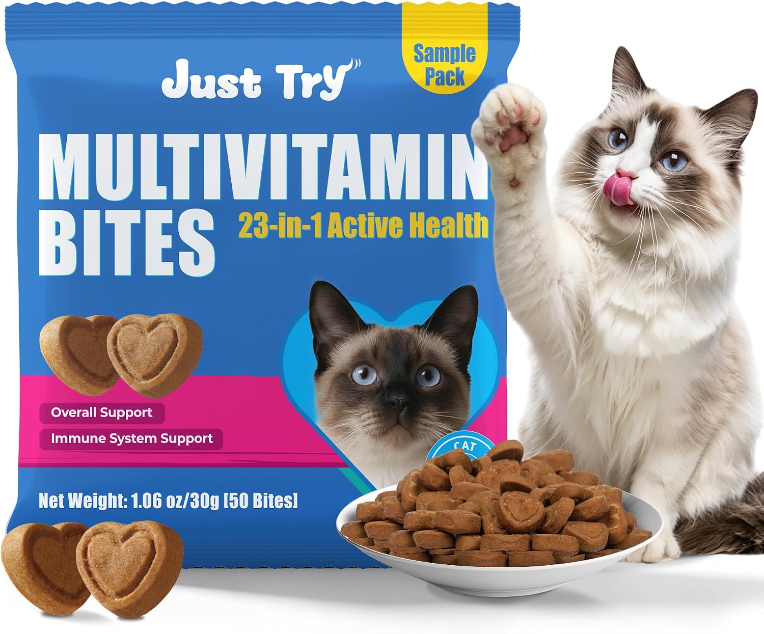 Just Try 23 in 1 Taurine for Cats Vitamins Treats with L-Lysine for Immune, Joint Support Skin & Coat & Heart Health - Multivitamin, HIV Omega 3, Biotin Supplements for Indoor & Senior Cat - 300 Bites - Image 9