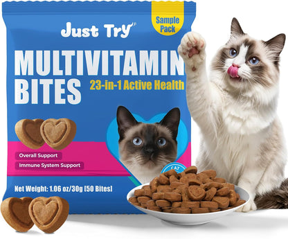 Just Try 23 in 1 Taurine for Cats Vitamins Treats with L-Lysine for Immune, Joint Support Skin & Coat & Heart Health - Multivitamin, HIV Omega 3, Biotin Supplements for Indoor & Senior Cat - 300 Bites - Image 9