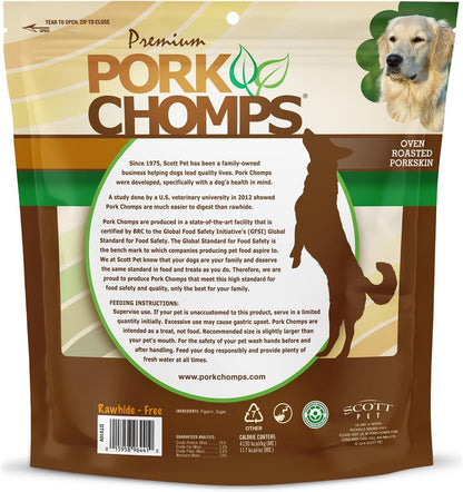 Authentic USA imported Pork Chomps six inch healthy pet treats on a clean background