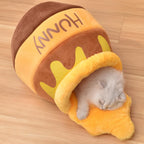 Romaneco Honey Pot Cat Cave Bed front view with cute honey design