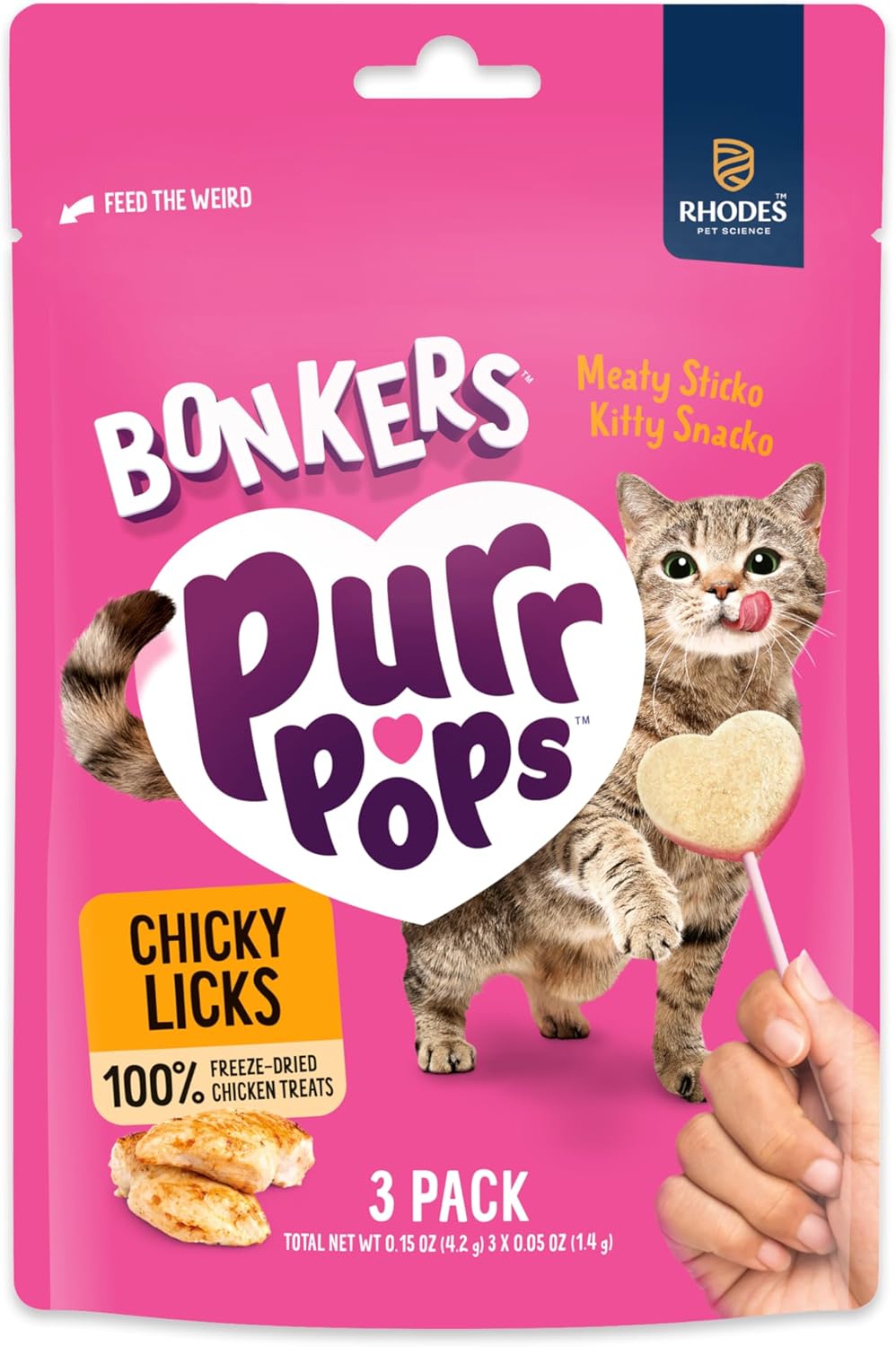 Heart shaped freeze dried chicken lollipop cat treats on sticks close up