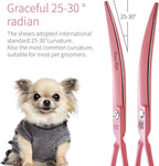 Vibrant pink Teflon coated professional pet grooming scissors back view