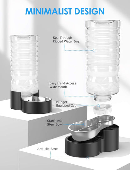 Close-up of the food-grade stainless steel drinking bowl on the Heouvo water dispenser.