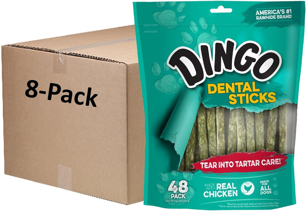 Premium Dingo dental sticks showing individual treat dimensions.